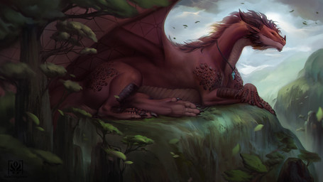 4_fingers 4_toes claws cliff cloud countershading crystal detailed_background feet feral fingers hair horn jewelry leaf looking_at_viewer lying male membrane_(anatomy) membranous_wings moss mouth_closed non-mammal_ears non-mammal_hair on_front orange_eyes outside pendant plant red_body red_hair red_horn red_scales rock scales scutes side_view sky solo spikes spikes_(anatomy) tail toes tree wings jadedragoness european_mythology mythology entropy_(billeur) dragon mythological_creature mythological_scalie scalie western_dragon 16:9 digital_media_(artwork) hi_res widescreen