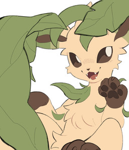 ambiguous_gender brown_eyes claws fangs feral fur open_mouth pawpads paws simple_background solo tail tan_body tan_fur teeth tongue sourbeefio nintendo pokemon eeveelution generation_4_pokemon leafeon pokemon_(species) hi_res
