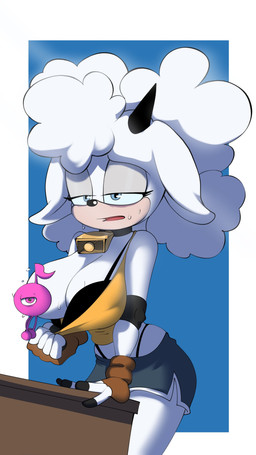 ambiguous_gender anthro bell bell_collar big_breasts blue_eyes bodily_fluids bottomwear breasts clothing collar convenient_censorship duo female fur horn shorts sweat thong underwear wool_(fur) tobitobi90 idw_publishing sega sonic_the_hedgehog_(comics) sonic_the_hedgehog_(idw) sonic_the_hedgehog_(series) lanolin_the_sheep_(sonic) maggie_(sonic) bovid caprine mammal sheep 9:16 absurd_res hi_res