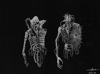 ambiguous_gender black_background body_horror cable duo guts horror_(theme) intestines nightmare_fuel not_furry organs simple_background text wire plastiboo godhusk oracle_(godhusk) sage-v2 humanoid monster vessel_(godhusk) monochrome official_art