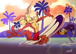 anthro beach bottomwear clothing duo feral male sea seaside shorts surfboard swimming swimming_trunks swimwear vehicle water watercraft juneduck21 looney_tunes warner_brothers road_runner_(looney_tunes) wile_e._coyote avian bird canid canine canis coyote mammal