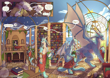 animal_genitalia animal_vulva anthro anthro_to_feral anus blush book book_stack bookshelf clothing comic_panel dialogue ear_piercing female female/female feral furniture genital_piercing genitals group horn jewelry laboratory long_ears magic magic_user piercing snout speech_bubble spread_wings sunny tail text transformation transformation_sequence trio undressing vulva vulva_piercing wings the_gentle_giant a_taste_of_sorcery dungeons_and_dragons hasbro mythology wizards_of_the_coast eri_dalin lapal siffo dragon dragonborn_(dnd) kobold mythological_creature mythological_scalie scalie absurd_res comic english_text hi_res url