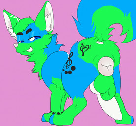 animal_genitalia animal_penis animal_vulva anus backsack balls bedroom_eyes big_balls big_penis blue_body blue_eyes bouncing_balls bouncing_butt bouncing_penis bouncing_tail butt canine_genitalia canine_penis canine_vulva feral genitals green_body herm intersex knot maleherm musical_note musical_symbol narrowed_eyes penis presenting presenting_hindquarters presenting_vulva raised_tail seductive smile solo sparklefur symbol tail tail_motion tongue tongue_out vulva gaafus jayjay_idingo canid canine canis dingo mammal 2d_animation animated hi_res