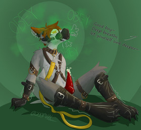 anthro arm_cuffs belt_bondage belt_buckle bodily_fluids buckle clothing collar cuff_(restraint) dripping drooling genital_fluids genitals good_boy handcuffs handwear harness hypnosis hypnotic_device hypnotic_eyes hypnotic_gas hypnotic_visor knot leaking_precum leash leashed_collar leather leather_clothing leather_collar leather_handwear leather_harness leather_legwear leg_cuffs legwear looking_up male metal_cuffs mind_control motion_lines muzzle_(object) muzzled penis precum precum_drip restraints saliva saliva_string sitting sitting_on_ground solo text unsheathed 2001maxx conditional_dnp maxx_(2001maxx) canid canine canis domestic_dog husky mammal nordic_sled_dog spitz absurd_res english_text hi_res