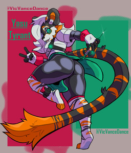action_pose anthro barefoot biped butt clothed clothed_anthro clothed_female clothing feet female female_anthro gas_mask gesture gloves hand_gesture handwear latex latex_clothing latex_skinsuit looking_at_viewer looking_back looking_back_at_viewer mask medical_instrument medical_syringe plantigrade pose pouches scientific_instrument shortstack skinsuit solo syringe text three-quarter_view tight_clothing vicvance yasu_tyrant_(vicvance) felid mammal pantherine tiger absurd_res artist_name cel_shading character_name digital_drawing_(artwork) digital_media_(artwork) hi_res shaded