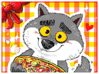 anthro blush bow_ribbon eyebrows food fur fuzzy grey_body grey_fur happy heart_symbol holding_food holding_object looking_at_viewer male pattern_background quiche round_eyes simple_background smile snaggle_tooth solo sparkles steam striped_background tail teeth underbelly yellow_eyes keke_(artist) intermarche_unloved albert_(intermache_unloved) canid canine canis mammal wolf 4:3 digital_media_(artwork) flipnote_studio_(artwork) pixel_(artwork)