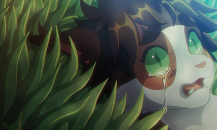 ambiguous_gender bodily_fluids brown_body brown_fur brown_hair crying feral feral_with_hair feralized fur grass green_eyes green_sclera hair lying lying_on_grass on_grass on_ground orange_body orange_fur pink_nose plant solo tears white_body white_fur young silveyytm attack_on_titan eren_jaeger domestic_cat felid feline felis maine_coon mammal turkish_angora 2020 male_(lore)