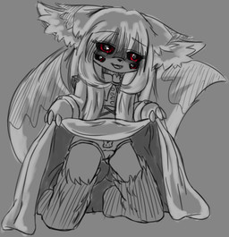 anthro clothed clothing clothing_lift dress dress_lift female hair kneeling long_hair multi_eye multi_tail panties solo tail underwear young young_female yukithekitsune yuki_nakamura canid canine fox mammal