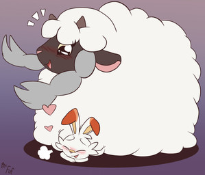 2_horns ambiguous_gender anthro black_body blush blush_lines cheek_tuft duo facial_tuft female feral floppy_ears folded_ears fur heart_symbol horn larger_female larger_feral looking_at_another lying lying_on_another lying_on_ground multicolored_body on_front on_ground open_mouth open_smile simple_background size_difference smaller_ambiguous smaller_anthro smile tongue tuft two_tone_body white_body white_fur wool_(fur) fuf nintendo pokemon generation_8_pokemon pokemon_(species) scorbunny wooloo 2019 absurd_res hi_res