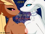 anthro areola blue_eyes breast_squish breasts breasts_frottage brown_body brown_fur duo face_off female female/female fireworks fur holidays nipples nude pink_areola pink_nipples squish text white_body white_fur artmaphoxy mythology new_year new_year_2024 nintendo pokemon dragon generation_4_pokemon generation_5_pokemon legendary_pokemon lopunny mammal mythological_creature mythological_scalie pokemon_(species) reshiram scalie hi_res