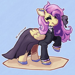 accessory alternative_fashion black_clothing clothing ear_piercing female feral goth hair hair_accessory long_hair piercing pink_hair simple_background solo wings yellow_body cookiedough friendship_is_magic hasbro my_little_pony mythology fluttershy_(mlp) equid equine mammal mythological_creature mythological_equine pegasus
