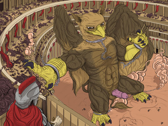 4_toes 5_fingers abs ancient_rome anthro arena balls beak breaking_restraints brown_body brown_eyes building building_destruction city claws colosseum crush destruction erection extreme_size_difference feathered_wings feathers feet finger_claws fingers footprint genitals gladiator group humanoid_genitalia humanoid_penis looking_at_viewer macro macro_anthro macro_male male muscular muscular_anthro muscular_male nude outside pawpads pawprint paws pecs penis rampage roman size_difference smile solo tail toe_claws toes warrior wings ohohflamethrower mythology carpo avian gryphon mythological_avian mythological_creature 4:3 hi_res