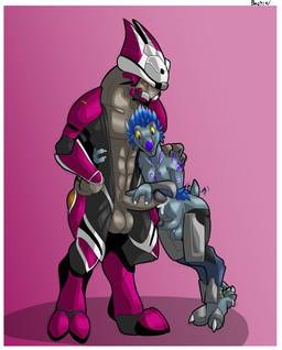 2_toes 3_fingers 3_toes abs anthro arm_feathers arm_tuft armor balls bodily_fluids clothed clothing dewclaw digitigrade duo erection feather_hair feathered_crest feathers feet fingers genital_fluids genitals grey_body hand_on_penis hand_on_shoulder head_crest humanoid_genitalia humanoid_penis interspecies male male/male male_anthro male_on_anthro mandibles mostly_nude open_bodysuit penis precum pseudo_hair short_tail size_difference skinsuit smaller_anthro standing tail tail_motion tailwag tight_clothing toes topless tuft bastiel halo_(series) halo_infinite microsoft xbox_game_studios alien kig-yar ruuhtian sangheili scalie colored hi_res