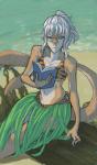 anthro beach biped book breasts clothing eyewear female glasses grass_skirt grey_hair hair looking_at_viewer non-mammal_breasts orange_body orange_eyes orange_skin outside plant ponytail reading seaside sitting solo tail tan_body tan_skin tree white_hair scribblebabble corruption_of_champions izma_(coc) fish marine reptile requiem_shark scalie shark tiger_shark absurd_res hi_res unavailable_at_source