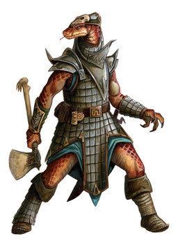 anthro armor axe bag battle_axe belt belt_pouch bevor boots bracers claws clothing coif footwear greaves headgear helmet holding_object holding_weapon male melee_weapon pauldron plate_mail red_body red_scales scale_armor scales shoes shoulder_guards simple_background skull_helmet solo weapon white_background yellow_body yellow_scales florian_stitz paizo pathfinder legged_snake reptile scalie serpentfolk snake official_art
