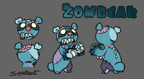 3_fingers 3_toes ambiguous_gender anthro barefoot brain claws clenched_teeth empty_eyes exposed_brain feet fingers gore grey_background notched_ear nude organs patch_(fabric) plushie semi-anthro sharp_teeth simple_background solo standing teeth text toes conditional_dnp sefeiren zombear bear mammal patchwork_creature patchwork_monster undead zombie character_name