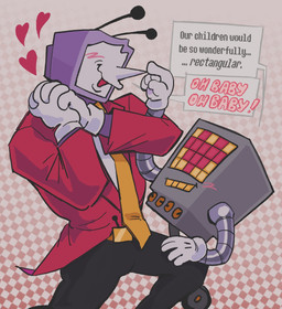 ambiguous_gender clothed clothing dialogue duo electronics for_a_head handwear machine male not_furry open_mouth screen screen_face simple_background smile television text paintedhen deltarune undertale undertale_(series) mettaton tenna_(deltarune) darkner humanoid lightner object_head robot screen_head tv_head digital_media_(artwork) english_text hi_res
