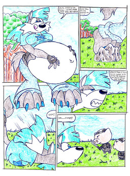 after_vore anthro belly big_belly blue_clothing blue_hair blue_shirt blue_topwear clothing female female_pred group hair outside overweight shirt speech_bubble text topwear trio vore virus-20 wendy_wolf_(virus-20) canid canine canis domestic_pig mammal suid suine sus_(pig) wolf 2008 comic traditional_media_(artwork)