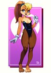 3_toes 4_fingers anthro blonde_hair blue_eyes breasts buckteeth bunny_costume clothed clothing costume feet female fingers hair handwear legwear pantyhose solo teeth toes gravydood looney_tunes warner_brothers lola_bunny lagomorph leporid mammal rabbit absurd_res hi_res