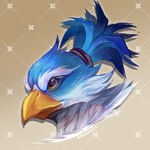 accessory anthro beak blue_body blue_feathers cheek_tuft eyebrows facial_tuft feather_ponytail feathers hair_accessory hairband looking_aside male male_anthro no_irises pattern_background simple_background solo stippling text tuft white_eyebrows yellow_beak yellow_sclera dexechii_(artist) dota valve kez_(dota) avian 2025 artist_name digital_media_(artwork) english_description headshot_portrait portrait