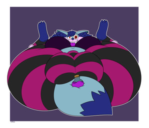 anthro belly big_belly big_breasts big_butt big_clitoris big_vulva black_bottomwear black_clothing black_pants blue_body blue_ears blue_hair blue_inner_ear blue_inner_ear_fluff blue_nose blue_tail blue_tail_tip border bottomwear breasts butt camel_toe clitoris clothing dipstick_tail female genitals hair huge_breasts huge_butt huge_clitoris huge_thighs hyper hyper_butt hyper_clitoris hyper_genitalia hyper_thighs hyper_vulva inner_ear_fluff insane looking_at_viewer lying markings multicolored_body navel on_back outline overweight overweight_anthro overweight_female pants pattern_bottomwear pattern_clothing pattern_pants pink_body pink_bottomwear pink_clothing pink_pants potion presenting presenting_hindquarters presenting_vulva purple_background purple_clothing purple_shirt purple_tongue purple_topwear red_eyes sharp_teeth shirt simple_background smile smiling_at_viewer solo spread_legs spreading tail tail_markings teeth thick_thighs tight_clothing tongue tongue_out topwear tuft two_tone_body vulva white_border white_outline cheeki nintendo pokemon faye_(reathe) braixen canid canine fox generation_6_pokemon mammal pokemon_(species) 2025 absurd_res colored digital_media_(artwork) flat_colors hi_res
