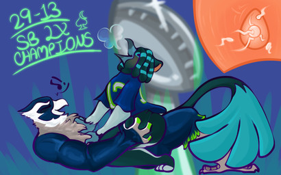 andromorph anthro arched_back blush bodily_fluids breath chest_grab clothing cowgirl_position cum dreadlocks duo from_front_position genital_fluids hip_grab impregnation internal internal_vaginal intersex intersex/male jersey leg_grab lying male mascot on_back on_bottom on_top open_mouth ovum penetration penile penile_penetration sex shirt thigh_grab topwear nightspades mythology nfl seattle_seahawks blitz_the_seahawk rye_(nightspades) accipitriform avian bird corvid gryphon magpie_(corvid) mythological_avian mythological_creature oscine osprey passerine seahawk hi_res