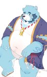 2024 anthro asian_clothing bear beard belly big_belly blue_body blush bonasiah clothing east_asian_clothing facial_hair footwear full_attack fundoshi hi_res japanese_clothing kemono male mammal mature_male moobs navel overweight overweight_male sandals shoes simple_background solo sophring_jie tengzai05 underwear white_background white_body white_clothing white_fundoshi white_underwear