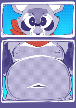 against_surface anthro belly belly_on_glass big_belly biped fur grey_body grey_fur kerchief looking_at_viewer male markings mostly_nude navel neckerchief neckwear nipples on_glass overweight overweight_anthro overweight_male red_kerchief red_neckerchief screen solo tolild indigo_park rambley_raccoon mammal procyonid raccoon 2025 absurd_res digital_media_(artwork) hi_res