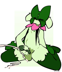 anthro balls blush bodily_fluids cum cumshot drooling ejaculation erection eyes_closed flower fur genital_fluids genitals green_body green_fur humanoid_genitalia humanoid_penis male masturbation nipples penile penile_masturbation penis plant saliva solo catjamn nintendo pokemon generation_9_pokemon meowscarada pokemon_(species) aliasing digital_media_(artwork)