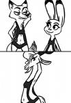 2016 :3 antelope anthro bikini black_and_white bovid canid canine clothed clothing crossdressing dipstick_ears disney ear_markings eye_contact female flat_chested fox gazelle gazelle_(zootopia) group hand_behind_head hand_on_hip inkyfrog judy_hopps lagomorph leporid looking_at_another looking_at_viewer male mammal monochrome multicolored_ears navel nick_wilde nipple_outline rabbit red_fox simple_background sketch skimpy smile swimwear true_fox two-piece_swimsuit white_background zootopia