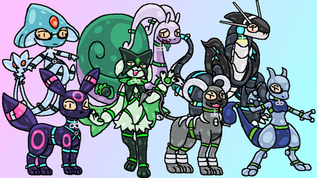 antennae_(anatomy) black_body black_clothing blue_body blue_clothing blue_ears blue_horn blue_tail clothing collar fur green_body green_clothing green_fur green_tail grey_body grey_tail harness horn infinity_symbol one_eye_closed paws pink_clothing purple_antennae purple_body purple_ears purple_horn purple_tail red_body red_tail symbol tail white_body white_horn white_tail squeakitties nintendo pokemon rubbermon azelf eeveelution future_pokemon generation_1_pokemon generation_2_pokemon generation_4_pokemon generation_8_pokemon generation_9_pokemon hisuian_form hisuian_goodra houndoom legendary_pokemon meowscarada mewtwo miraidon paradox_pokemon pokemon_(species) regional_form_(pokemon) umbreon 16:9 2024 hi_res widescreen