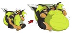 2_horns 3_toes 5_fingers anthro belly belly_expansion bent_arm bent_legs big_belly black_body black_scales black_tail body_size_growth cheek_spikes claws crossed_legs directional_arrow expansion facial_spikes fangs feet finger_claws fingers food green_body green_eyes green_scales green_sclera green_tail green_wings hand_on_leg holding_food holding_ice_cream_cone holding_object horn ice_cream_cone licking_ice_cream long_tail male membrane_(anatomy) membranous_wings moobs morbidly_obese morbidly_obese_anthro morbidly_obese_male multicolored_body multicolored_scales nude_anthro nude_male obese obese_anthro obese_male orange_body orange_scales overweight overweight_anthro overweight_male pink_tongue scales simple_background sitting size_transformation solo spikes spikes_(anatomy) surprised_expression tail tail_tuft teeth thick_thighs toe_claws toes tongue transformation tuft two_tone_tail weight_gain white_background white_claws white_horn white_tail_tuft wings theannoyingnpc european_mythology mythology fress_(startrekker63) dragon mythological_creature mythological_scalie scalie western_dragon winged_dragon 2019 colored digital_drawing_(artwork) digital_media_(artwork) sequence shaded simple_shading