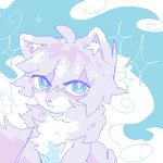 abstract_background ambiguous_gender anthro big_eyes dipstick_ears ear_markings fur green_eyes hair inner_ear_fluff looking_at_viewer mouth_closed multicolored_ears pink_body pink_fur pink_hair pupils solo sparkles tuft white_body white_fur white_pupils 4chan_anon canid canine mammal 2022 aliasing binary_drawing bust_portrait cel_shading digital_drawing_(artwork) digital_media_(artwork) low_res oekaki pastel_theme portrait shaded