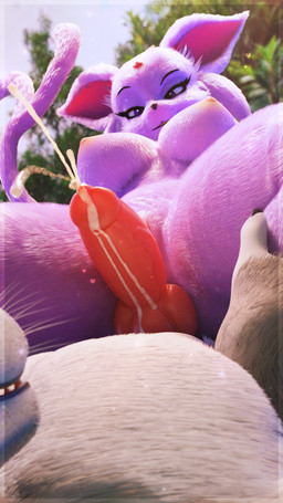 animal_genitalia animal_penis anthro anthrofied areola barely_visible_genitalia barely_visible_vulva big_breasts blue_sky blurred_background bodily_fluids breasts canine_genitalia canine_penis claws cum cum_on_penis day duo ejaculation erection faceless_anthro faceless_character faceless_male female forehead_gem forked_tail fur gem genital_fluids genitals grey_body grey_fur knot knotted_penis looking_at_genitalia looking_at_penis male male/female nipples outdoor_nudity outside penis pokemorph purple_body purple_eyes purple_fur realistic_fur red_penis sky smile spread_legs spreading tail unusual_anatomy unusual_tail vein veiny_penis vulva whiskers springycharna furromantic_(modeler) nintendo pokemon canid canine eeveelution espeon generation_2_pokemon mammal pokemon_(species) 3d_(artwork) 4k 9:16 absurd_res digital_media_(artwork) hi_res