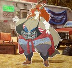 accessory alcohol american_flag_bikini anthro beer beverage big_breasts big_butt bikini boots bottomwear breasts butt cigarette clothing eyewear female flag_bikini flannel_shirt footwear fur grey_body grey_fur hair headband hick huge_breasts huge_butt hyper hyper_breasts hyper_butt light_truck mature_female messy_hair mobile_home obese obese_female overweight overweight_anthro overweight_female pants pickup_truck recreational_vehicle red_eyes red_hair redneck shoes shorts smoking solo stereotype sunglasses swimwear tail thick_thighs torn_bottomwear torn_clothing torn_pants trailer_(vehicle) trailer_park trailer_trash truck two-piece_swimsuit vehicle vein white_trash yellow_sclera vintagart fakemon nintendo pokemon republican catherine_dousewood_(ms) canid canine delphox generation_6_pokemon mammal paradox_delphox paradox_pokemon pokemon_(species) hi_res