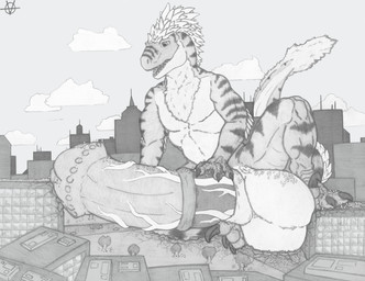 anthro balls big_balls big_penis body_worship city cityscape cloud cock_vore destruction extreme_size_difference fluffy genitals huge_balls huge_penis hyper hyper_balls hyper_genitalia hyper_penis macro male mass_vore nude partially_inside penile penis seuraka size_difference solo tail teeth vein veiny_penis vore 5-d vamux dinosaur dromaeosaurid prehistoric_species reptile scalie theropod absurd_res graphite_(artwork) hi_res traditional_media_(artwork)