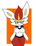 anthro border breasts featureless_breasts female looking_at_viewer navel orange_background red_eyes red_nose simple_background smile smug solo thick_thighs twitter_handle white_body white_border white_ears yellow_inner_ear jutsapostion nintendo pokemon cinderace generation_8_pokemon pokemon_(species) 2023 absurd_res artist_name colored digital_media_(artwork) flat_colors hi_res