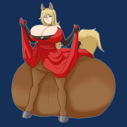 armwear belly belly_on_ground big_belly big_breasts blonde_hair blue_eyes breasts brown_body brown_fur cleavage clothed clothed_taur clothing clothing_lift elbow_gloves female fur gloves hair handwear hooves horse_ears horse_tail huge_belly hyper hyper_belly long_hair noblewoman pregnant pregnant_female pregnant_taur simple_background solo standing taur_lower_pregnancy transparent_background himitsudragon european_mythology greek_mythology mythology estelle_bellegarde centaur equid equid_taur humanoid_taur mammal mammal_taur taur 1:1 alpha_channel hi_res
