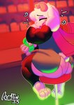 2_horns 3_toes 5_fingers anthro bar_stool beverage big_butt blurred_background blush butt clothing container cup eyes_closed feet femboy fingers fur furniture green_clothing green_robe hair holding_object horn laugh legwear long_ears male pink_scarf rear_view robe scarf sitting small_tail solo stockings stool tail thigh_highs toes topwear underwear white_body white_fur white_hair ceeytin deltarune undertale_(series) ralsei bovid caprine goat mammal 2025 absurd_res digital_media_(artwork) hi_res shaded