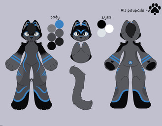 4_fingers 4_toes anthro biped black_body black_fur digitigrade feet fingers fur grey_body grey_fur head_tuft male markings simple_background solo tail text toes tuft zyphon anonymous_artist domestic_cat felid feline felis mammal english_text hi_res model_sheet