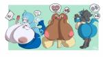 16:9 anthro areola belly big_belly big_breasts blue_body blue_eyes blue_fur blue_hair breasts brown_body brown_fur canid canine digital_media_(artwork) female fur generation_4_pokemon generation_7_pokemon growth hair huge_breasts hyper hyper_breasts kari_(trcfan) lagomorph long_hair lopunny lucario mamalop_(trcfan) mammal maria_(trcfan) marine navel nintendo nipples nude pokemon pokemon_(species) primarina simple_background smile story story_in_description thick_thighs trcfan wide_hips widescreen
