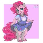 1:1 anthro anthrofied blue_eyes bodily_fluids bottomwear candy clean_diaper clothed clothing clothing_lift dessert diaper diaper_under_clothing diaper_under_skirt earth_pony equid equine exposed_diaper female food friendship_is_magic hair hasbro heart_background heart_print hi_res hooves horse jewelry looking_at_viewer mammal my_little_pony necklace open_mouth overall_dress overalls pink_hair pinkie_pie_(mlp) pony poofy_hair ring_pop saliva shirt signature simple_background skirt skirt_lift skirtalls smile solo standing stargal_galexi t-shirt tail tail_under_skirt teeth topwear wearing_diaper