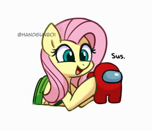 ambiguous_gender backpack blue_eyes duo female feral hair hooves open_mouth pink_hair quadruped red_body simple_background size_difference text white_background wings yellow_body handgunboi among_us friendship_is_magic hasbro innersloth my_little_pony mythology fluttershy_(mlp) red_(among_us) equid equine horse mammal mythological_creature mythological_equine pegasus pony 2021 crossover hi_res