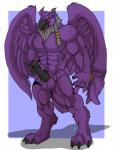 2014 3_toes 4_fingers abs anthro arm_tuft arody avian balls beak big_balls big_muscles biped black_beak black_claws black_penis border braided_hair cheek_tuft chest_tuft claws colored darigan_neopet digital_media_(artwork) digitigrade ear_piercing erection eyrie_(neopets) facial_tuft feathered_wings feathers feet fingers front_view fur genitals grey_hair gryphon hair head_tuft hi_res holding_penis huge_balls huge_muscles humanoid_genitalia humanoid_hands humanoid_penis hyper jumpstart_games lord_kass male manly muscular muscular_anthro muscular_male mythological_avian mythological_creature mythology navel neopet_(species) neopets no_sclera nude obliques pecs penis piercing purple_balls purple_body purple_feathers purple_fur quads red_eyes serratus shaded shadow simple_background solo standing tail toes toony tuft white_background white_border wings