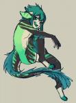 anthro biped fur green_body green_fur green_hair hair heterochromia hytbrid looking_at_viewer male nude simple_background sitting solo tongue gonewiththefart unknown_species digital_media_(artwork)