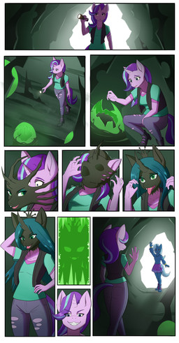 anthro blue_body blue_eyes blue_hair bottomwear breasts clothed clothed_anthro clothed_female clothing crown duo egg evil_grin female footwear green_eyes hair headgear horn long_hair mind_control multicolored_hair pants pink_body purple_hair shirt shoes smile tail takeover teal_hair tongue tongue_out topwear two_tone_hair vest dsaprox friendship_is_magic hasbro my_little_pony mythology queen_chrysalis_(mlp) starlight_glimmer_(mlp) trixie_(mlp) changeling equid equine mammal mythological_creature mythological_equine unicorn 2025 absurd_res comic hi_res