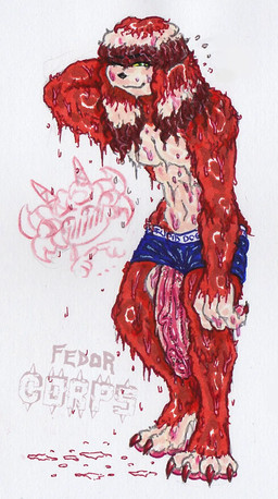 anthro ball_slip big_penis clothed clothing flaccid fur genitals male pawpads penis penis_poking_out pink_pawpads slouched soaking solo underwear underwear_only vein veiny_penis wet wet_body wet_fur the_fedor_corpse canid canine mammal hi_res
