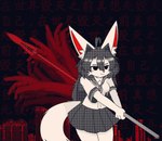 anthro autotomy black_eyes black_hair building clothing female fingers hair humanoid_hands kemono machine melee_weapon polearm school_uniform solo spear text uniform weapon kemonoyao animae_(kemonoyao) canid canine fox mammal robot 2024 chinese_text digital_media_(artwork)