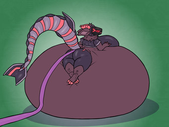 air_inflation ambiguous_gender breasts female hand_on_breast horn hose hose_in_butt hose_inflation inflation looking_back looking_pleasured machine protogen_shark shark_tail solo alvro zyphi protogen hi_res