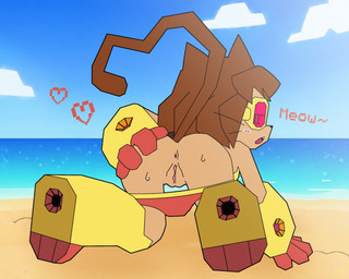 all_fours anthro anus beach bodily_fluids brown_body brown_fur brown_hair butt clothing clothing_aside cloud eyewear female fur genitals goggles hair hand_on_butt heart_symbol heart_tail looking_at_viewer looking_back looking_back_at_viewer open_mouth panties panties_aside sand sea solo spread_butt spreading sweat tail underwear underwear_aside vulva water sirsmolnsfw gameoverse glitch_productions kit_bodega domestic_cat felid feline felis mammal 2026 5:4 digital_drawing_(artwork) digital_media_(artwork) hi_res